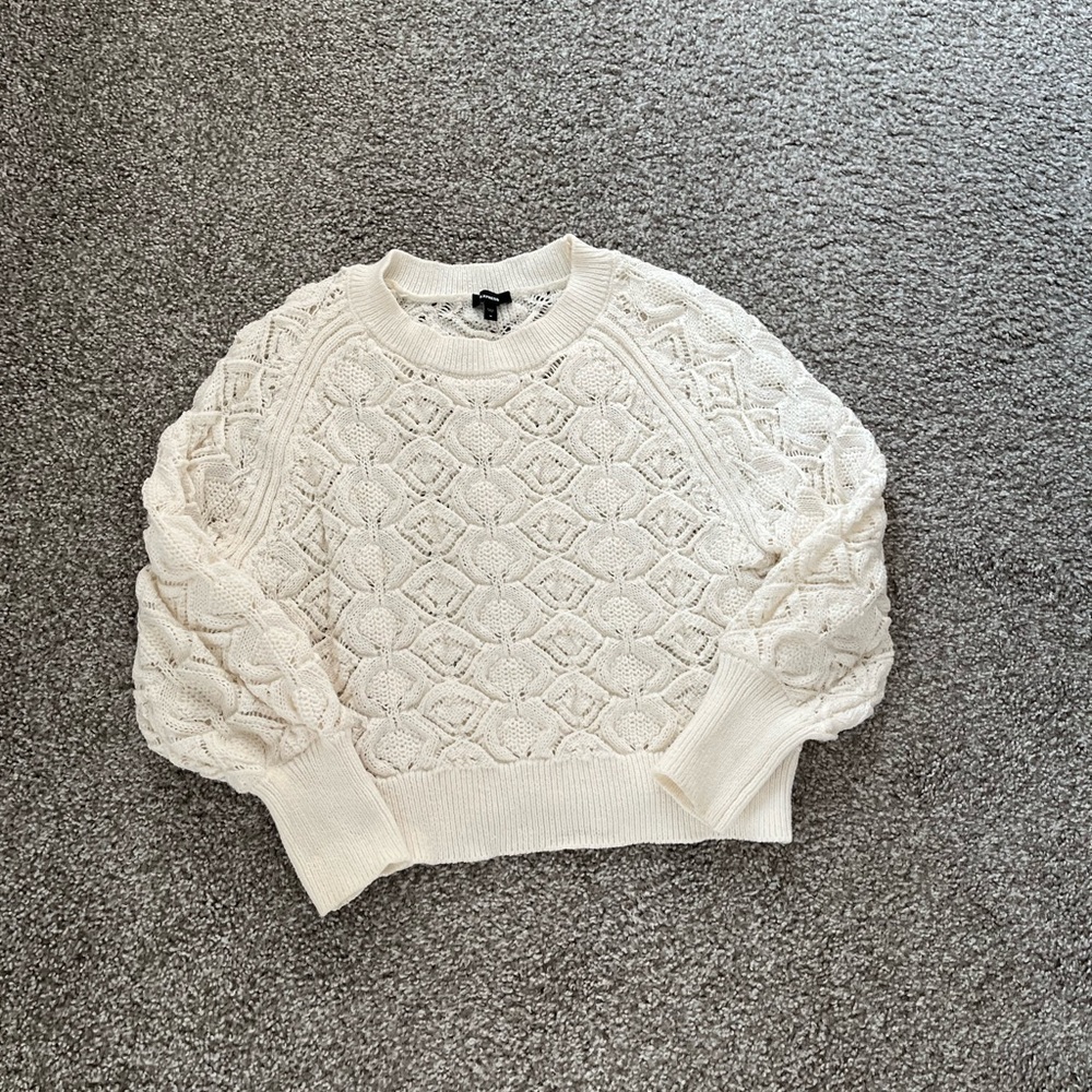 Express Cream Textured Knit Sweater